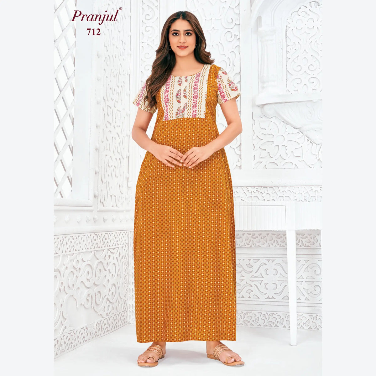 Pranjul Brand Pure Cotton Long Nighties P712 Main image