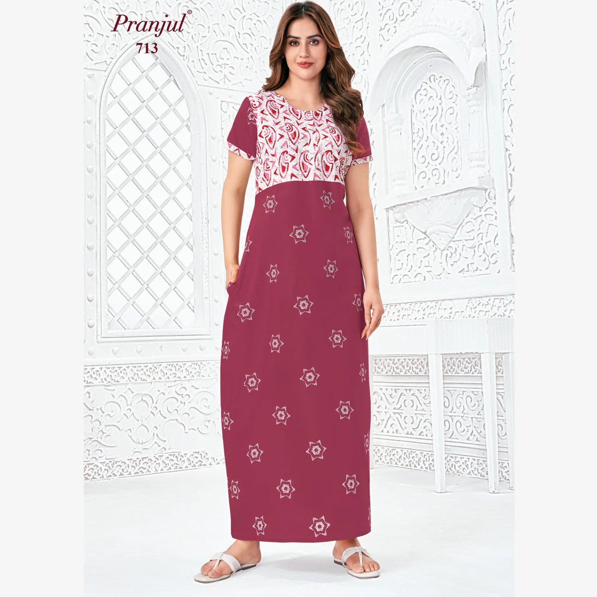 Pranjul Brand Pure Cotton Long Nighties P713