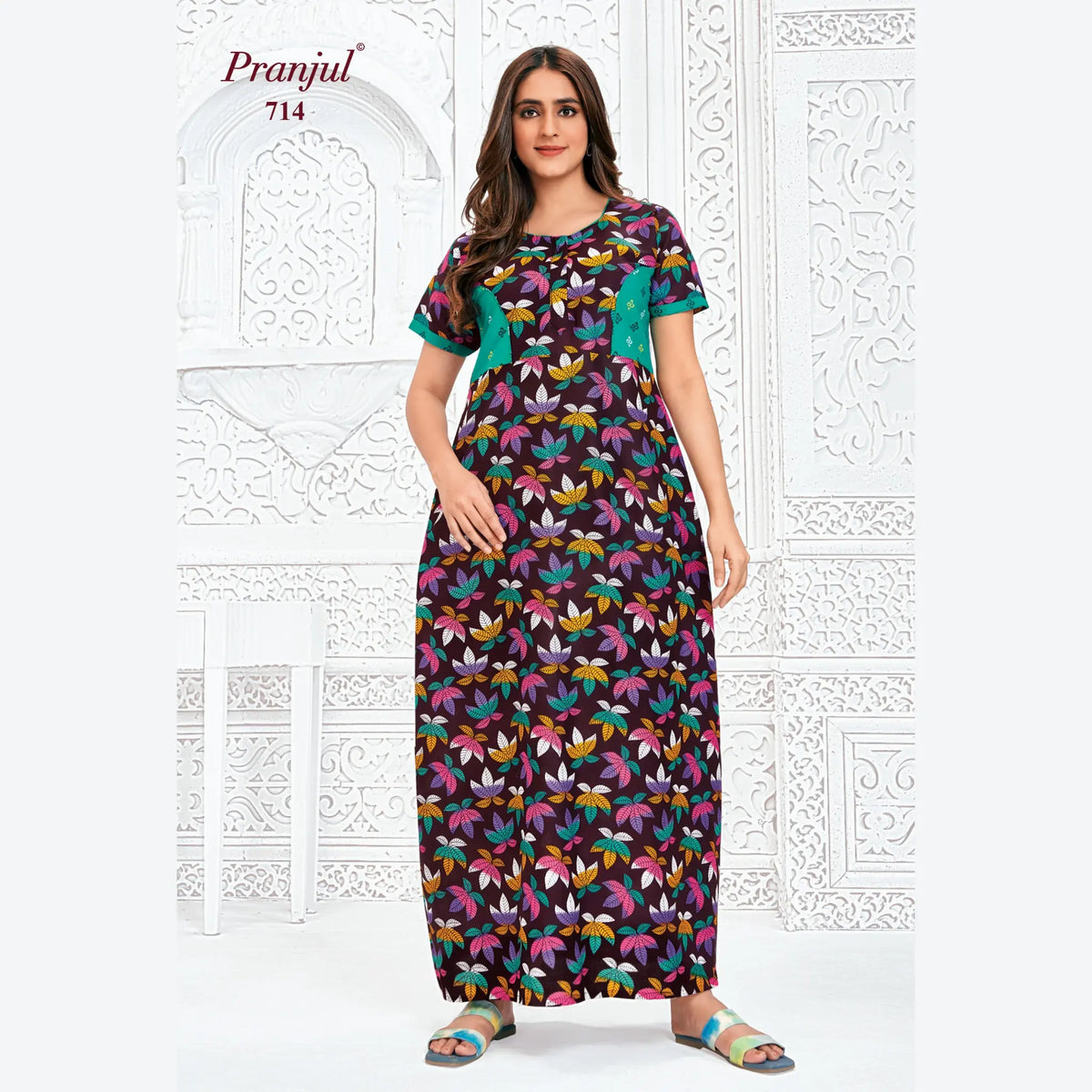 Pranjul Brand Pure Cotton Long Nighties P714