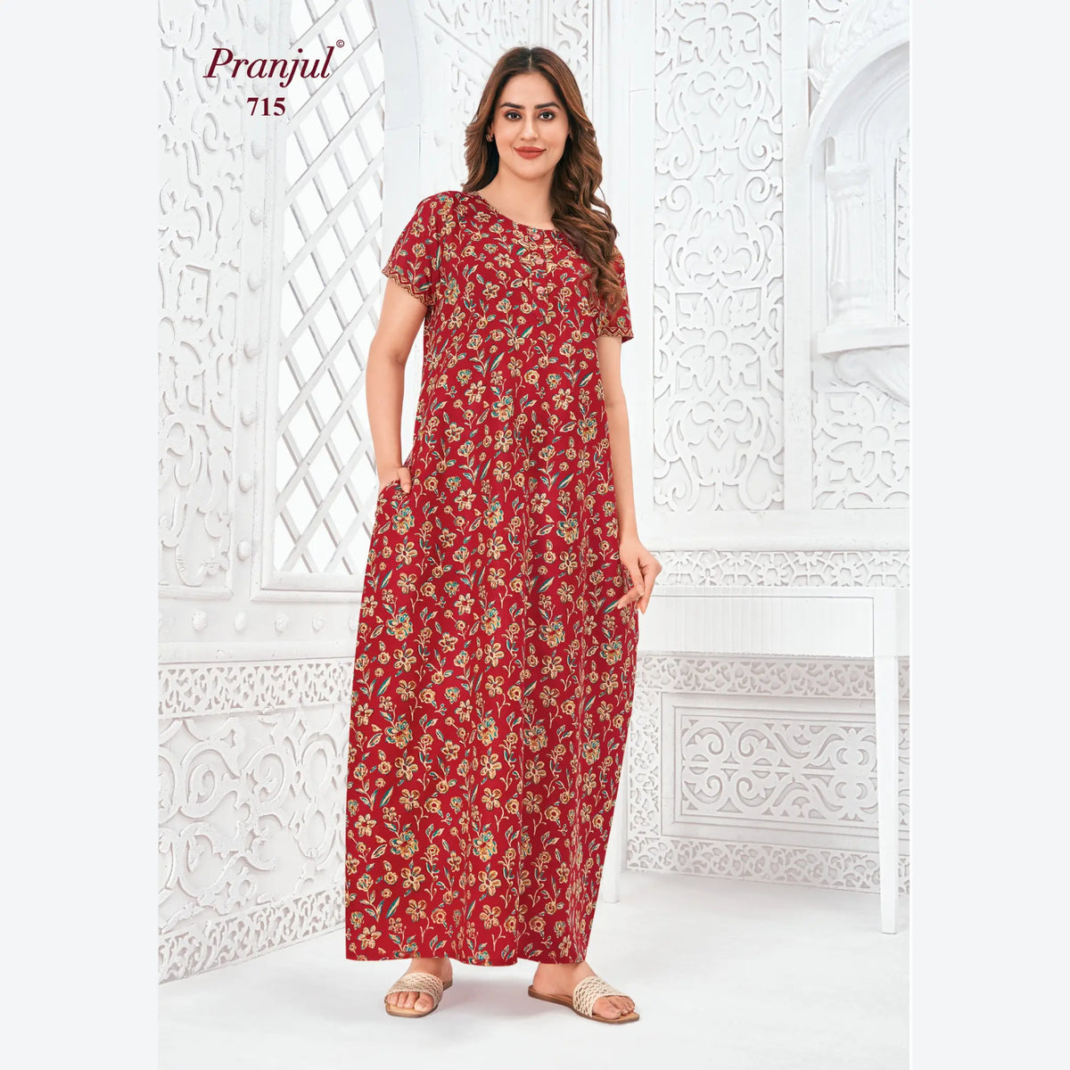 Pranjul Brand Pure Cotton Long Nighties P715