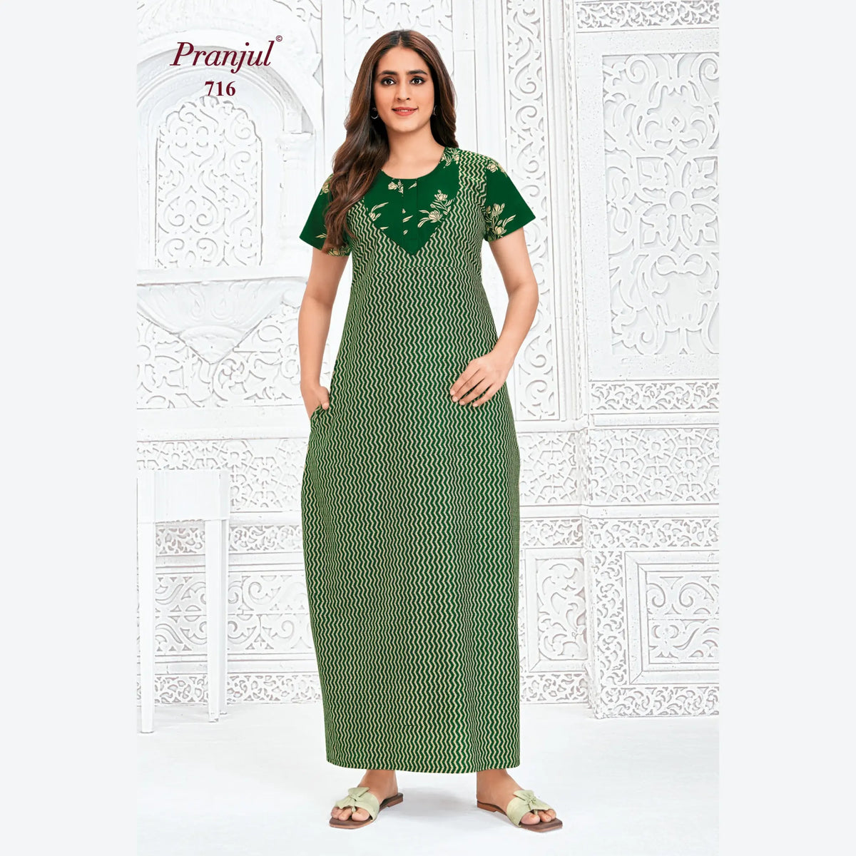 Pranjul Brand Pure Cotton Long Nighties P716 Main image