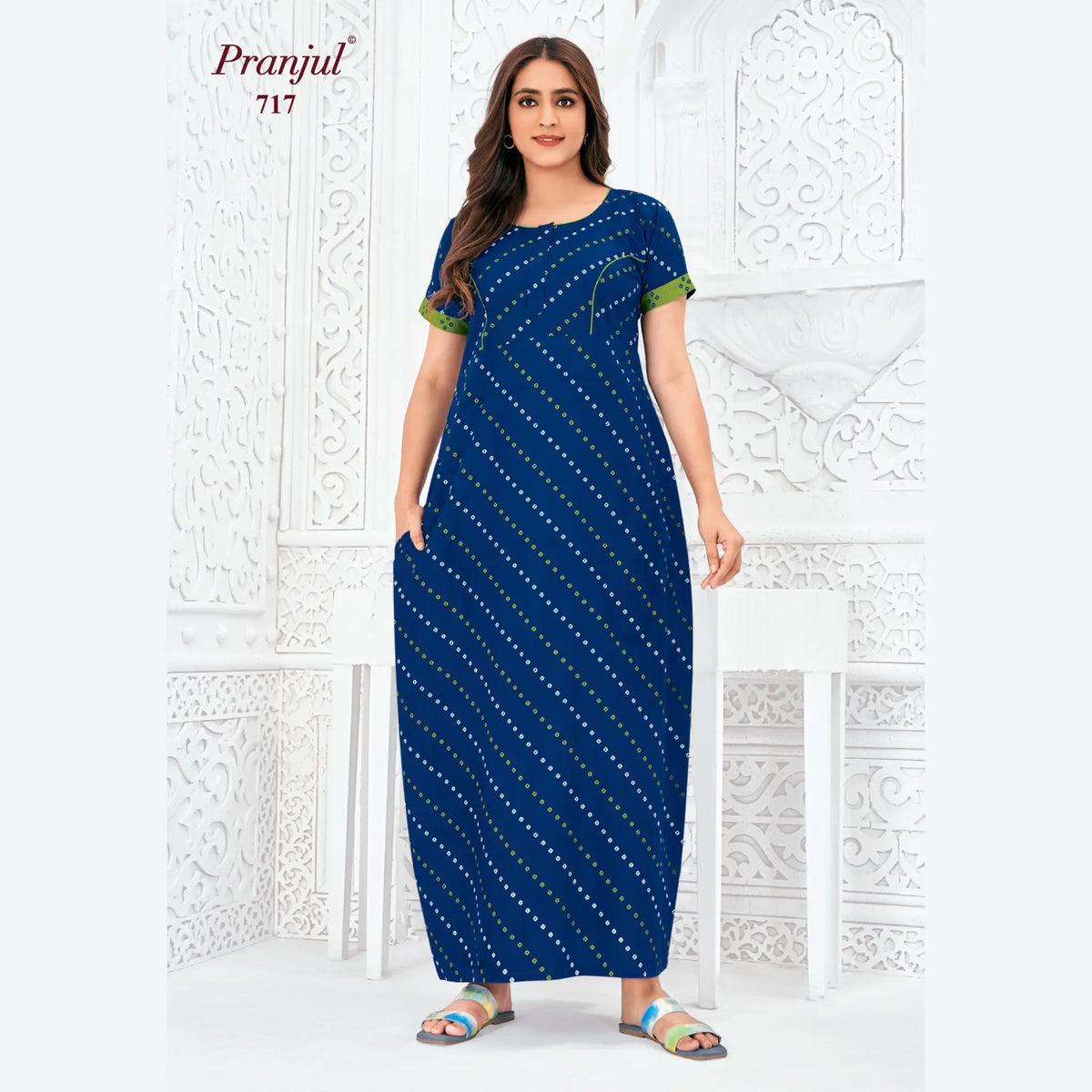 Pranjul Brand Pure Cotton Long Nighties P717 Main image
