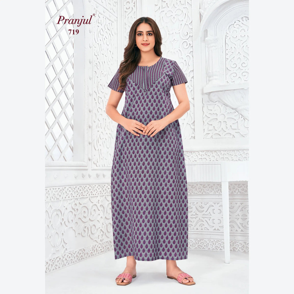 Pranjul Brand Pure Cotton Long Nighties P719