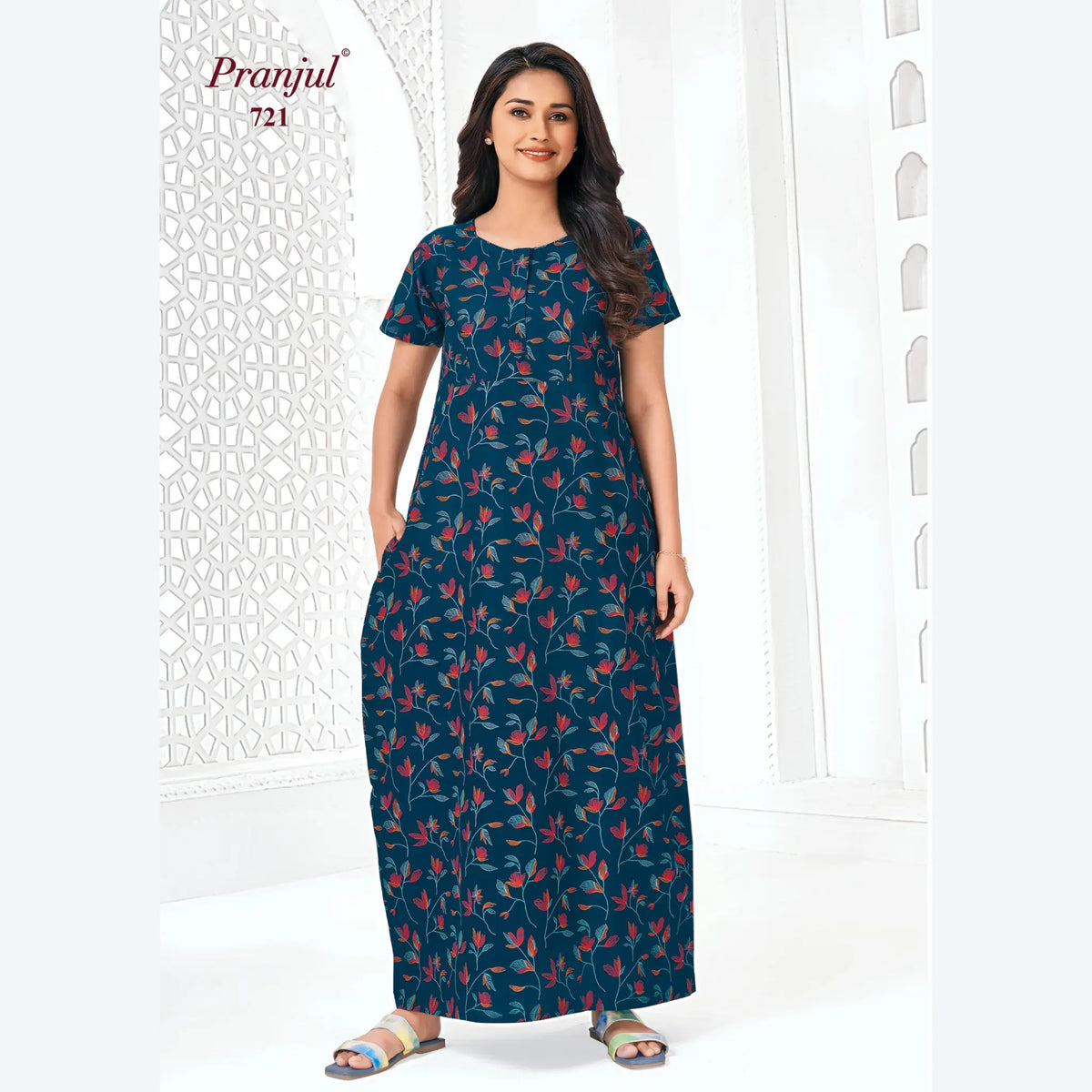 Pranjul Brand Pure Cotton Long Nighties P721