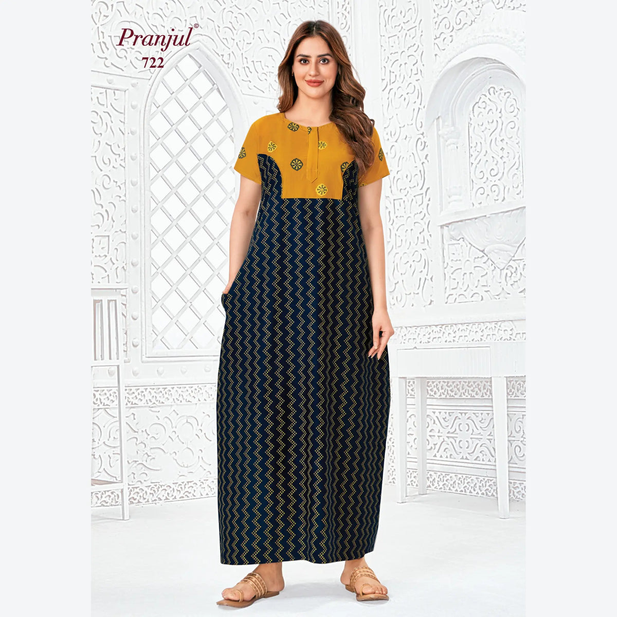 Pranjul Brand Pure Cotton Long Nighties P722 Main image