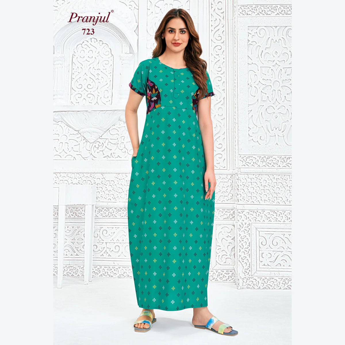 Pranjul Brand Pure Cotton Long Nighties P723 Main image