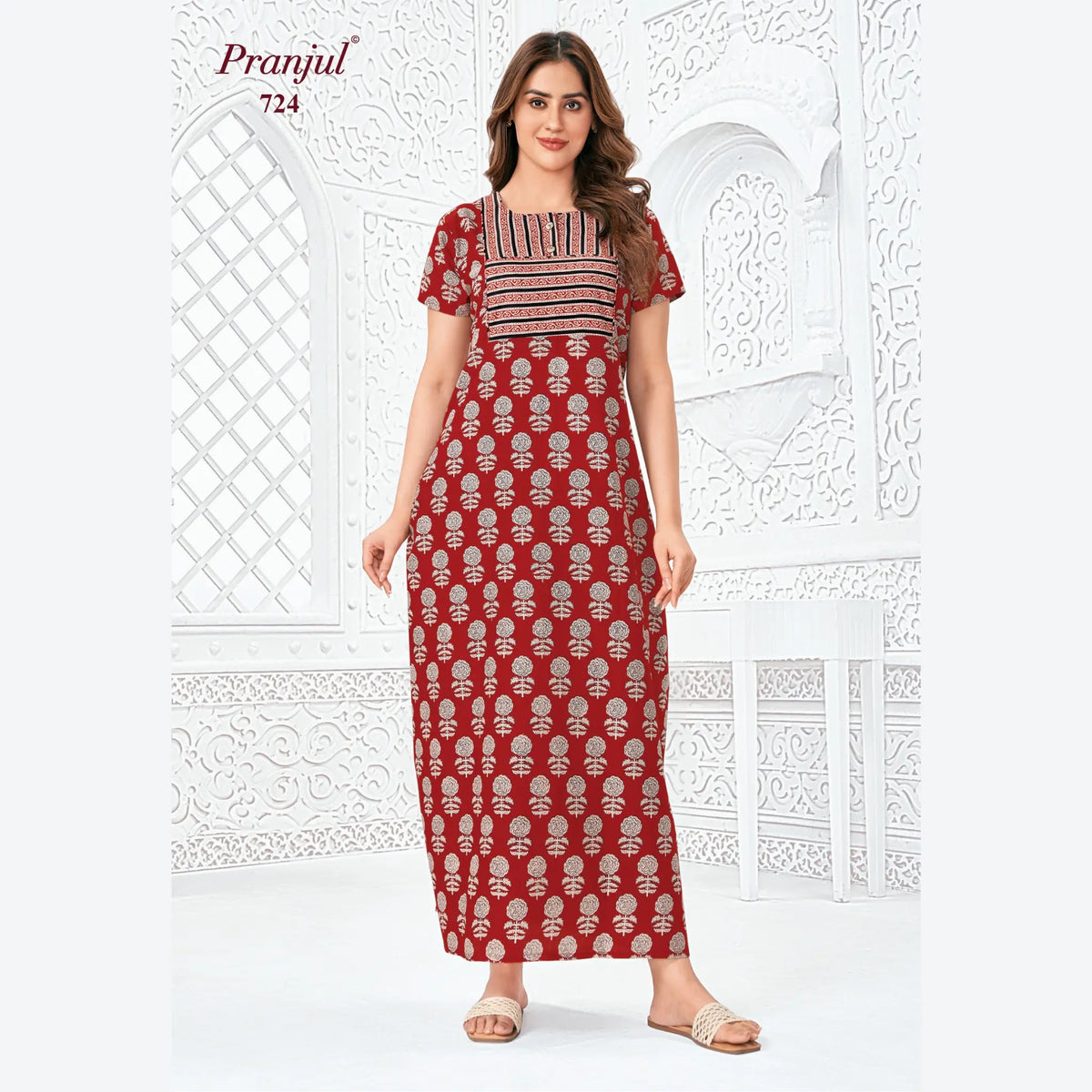 Pranjul Brand Pure Cotton Long Nighties P724