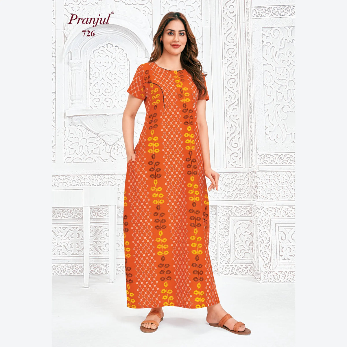 Pranjul Brand Pure Cotton Long Nighties P726 Main image