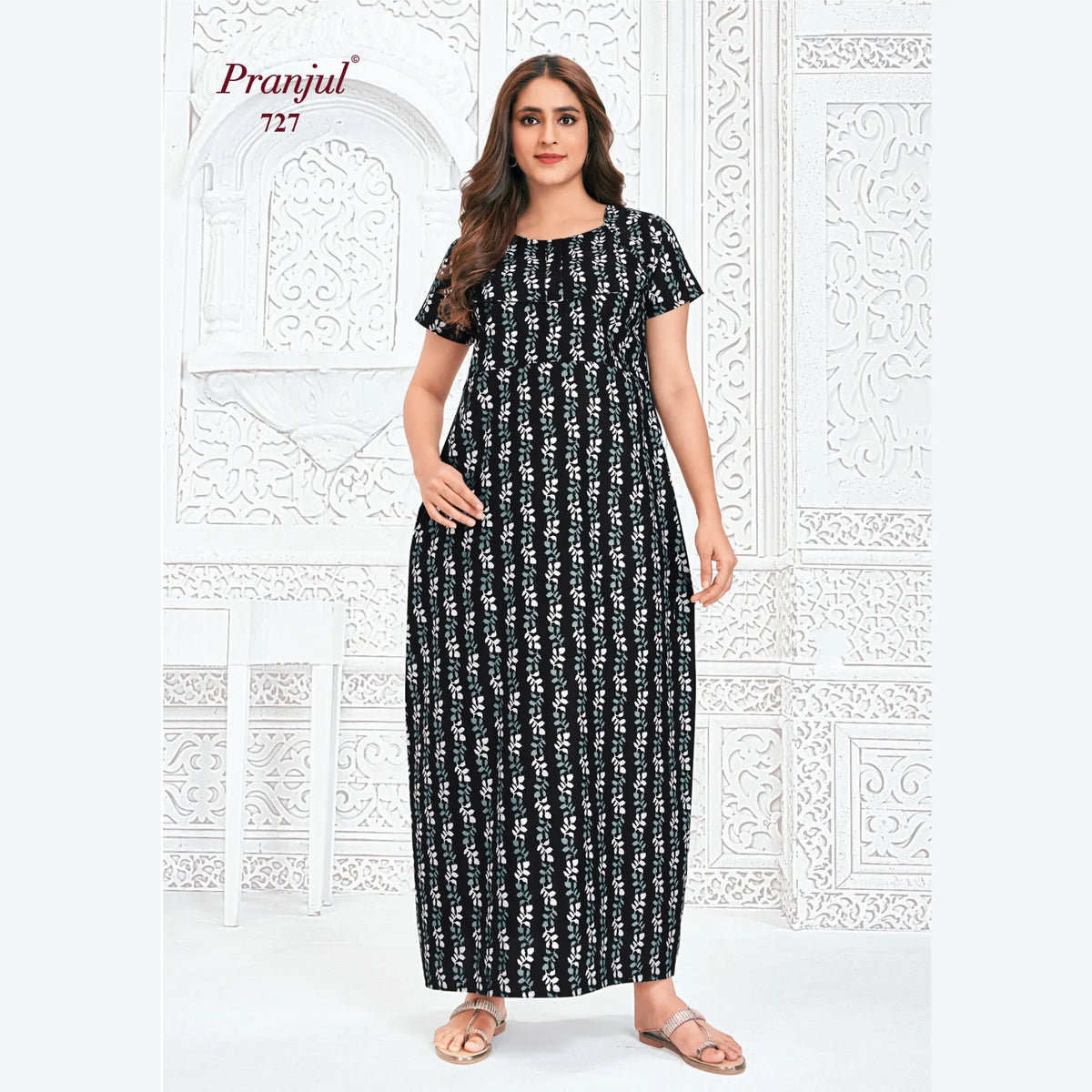 Pranjul Brand Pure Cotton Long Nighties P727 Main image
