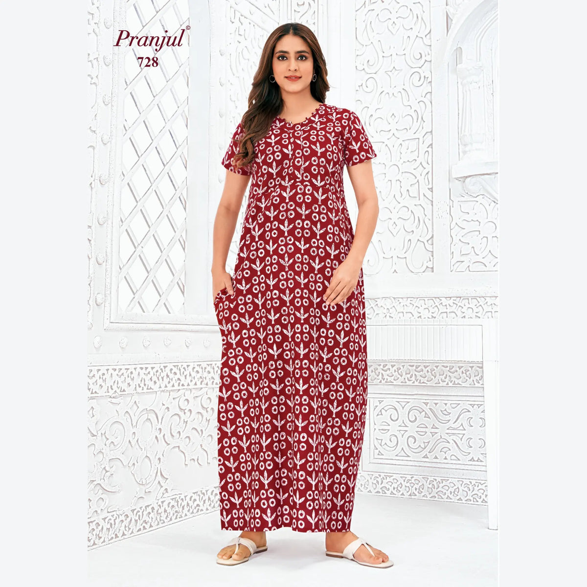 Pranjul Brand Pure Cotton Long Nighties P728 Main image