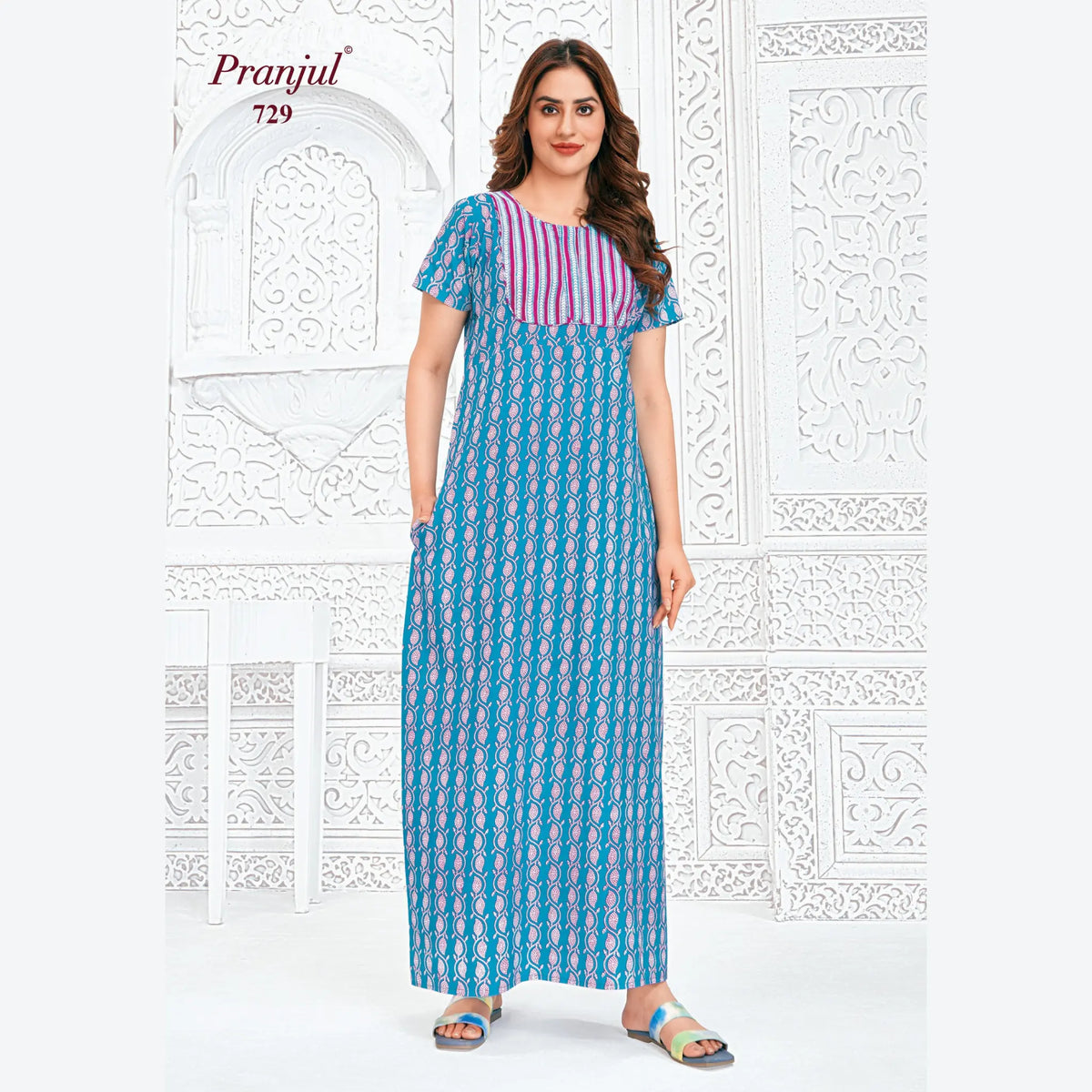 Pranjul Brand Pure Cotton Long Nighties P729