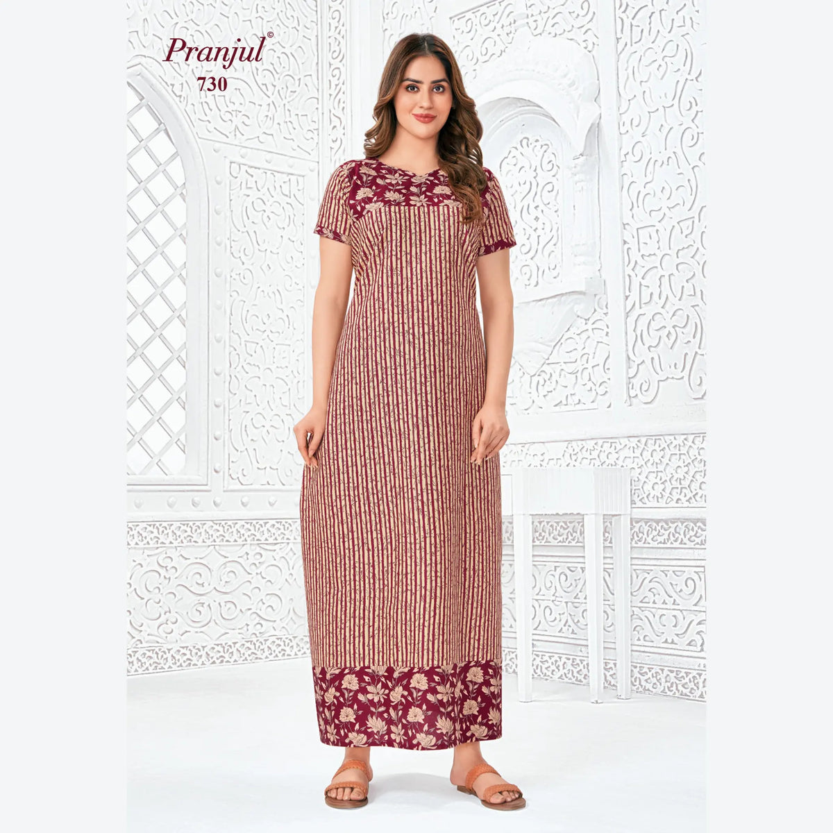 Pranjul Brand Pure Cotton Long Nighties P730 Main image