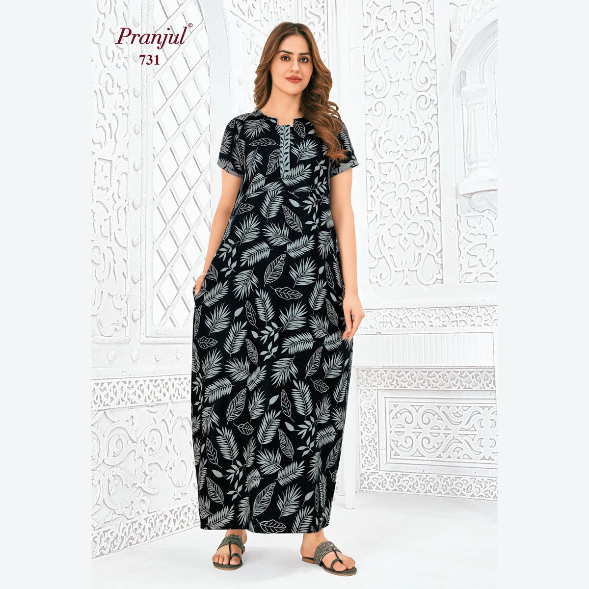 Pranjul Brand Pure Cotton Long Nighties P731 Main image