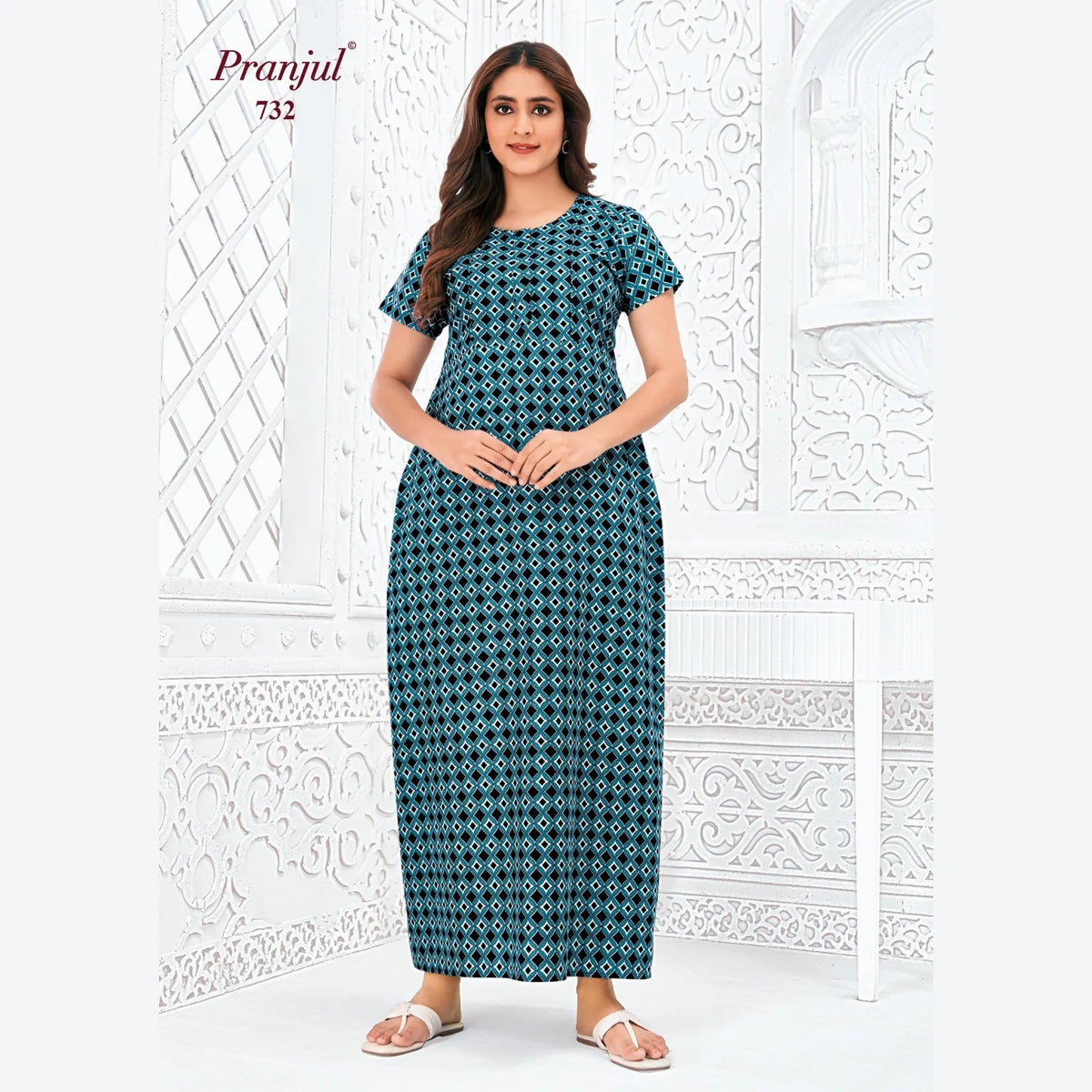 Pranjul Brand Pure Cotton Long Nighties P732 Main image