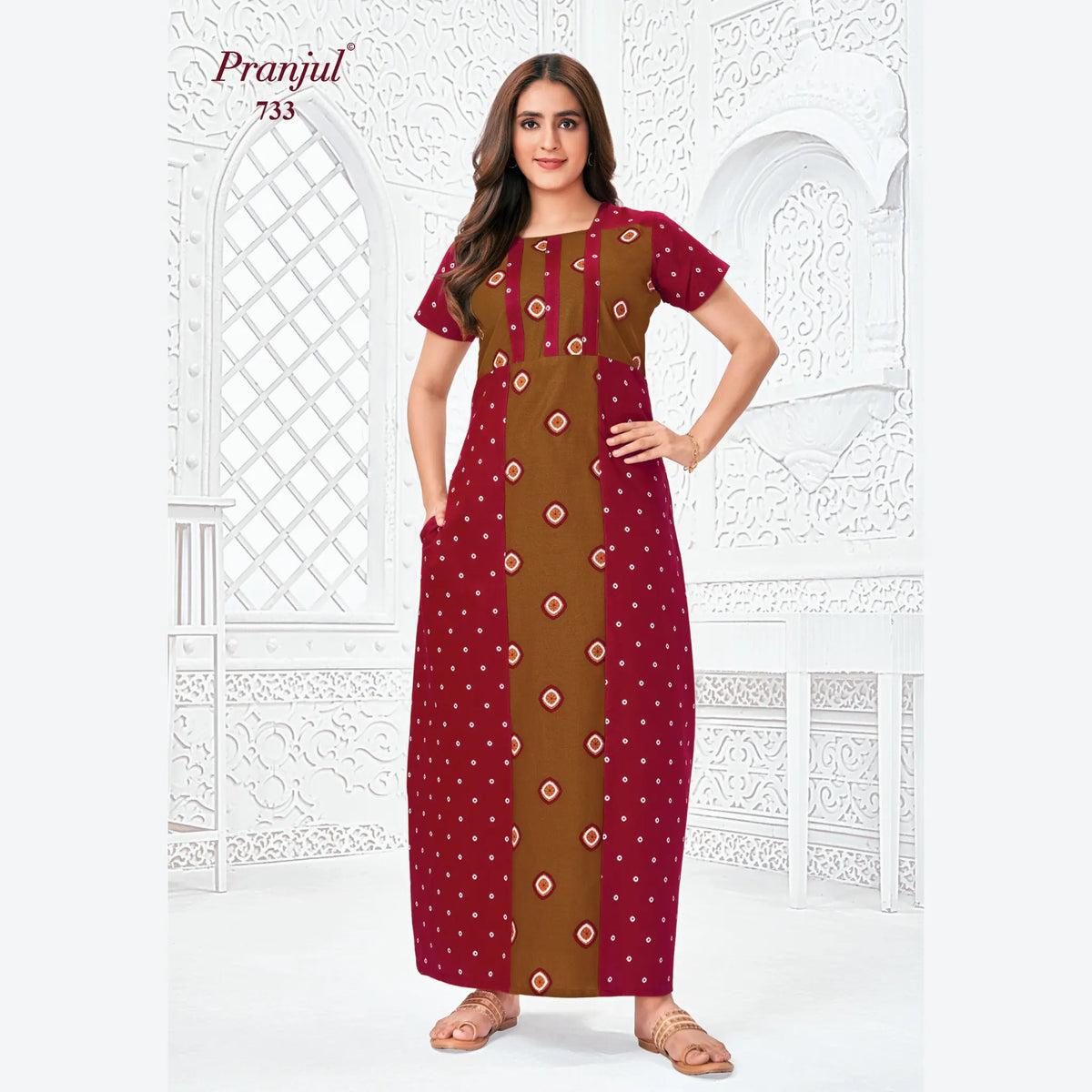 Pranjul Brand Pure Cotton Long Nighties P733 Main image