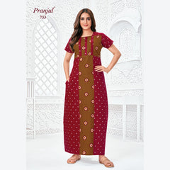 Pranjul Brand Pure Cotton Long Nighties P733