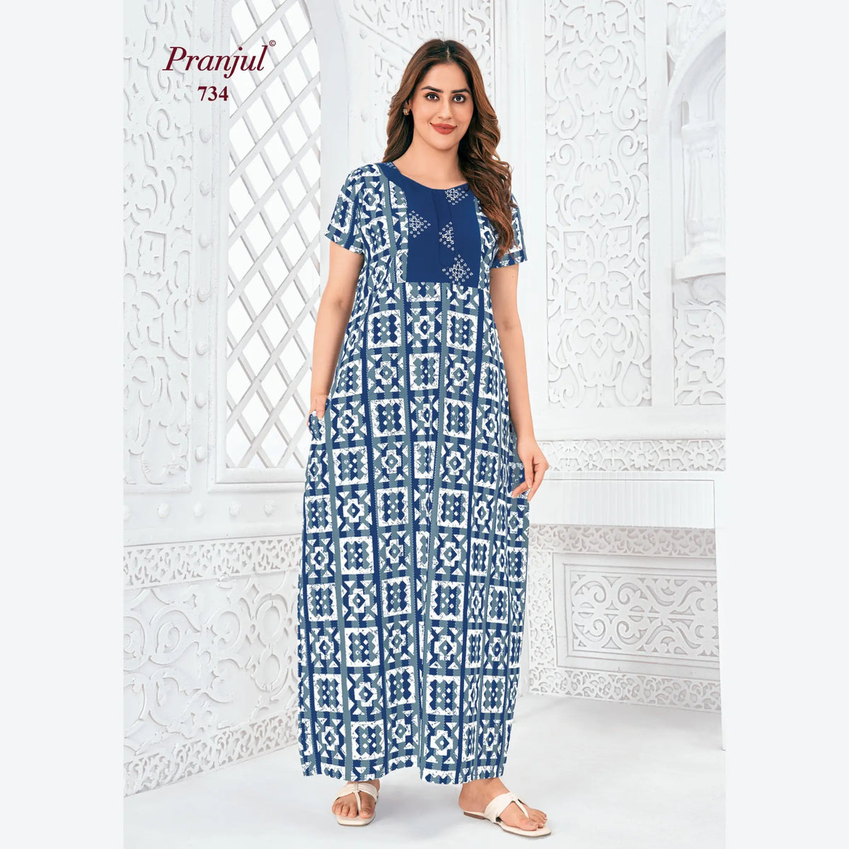 Pranjul Brand Pure Cotton Long Nighties P734