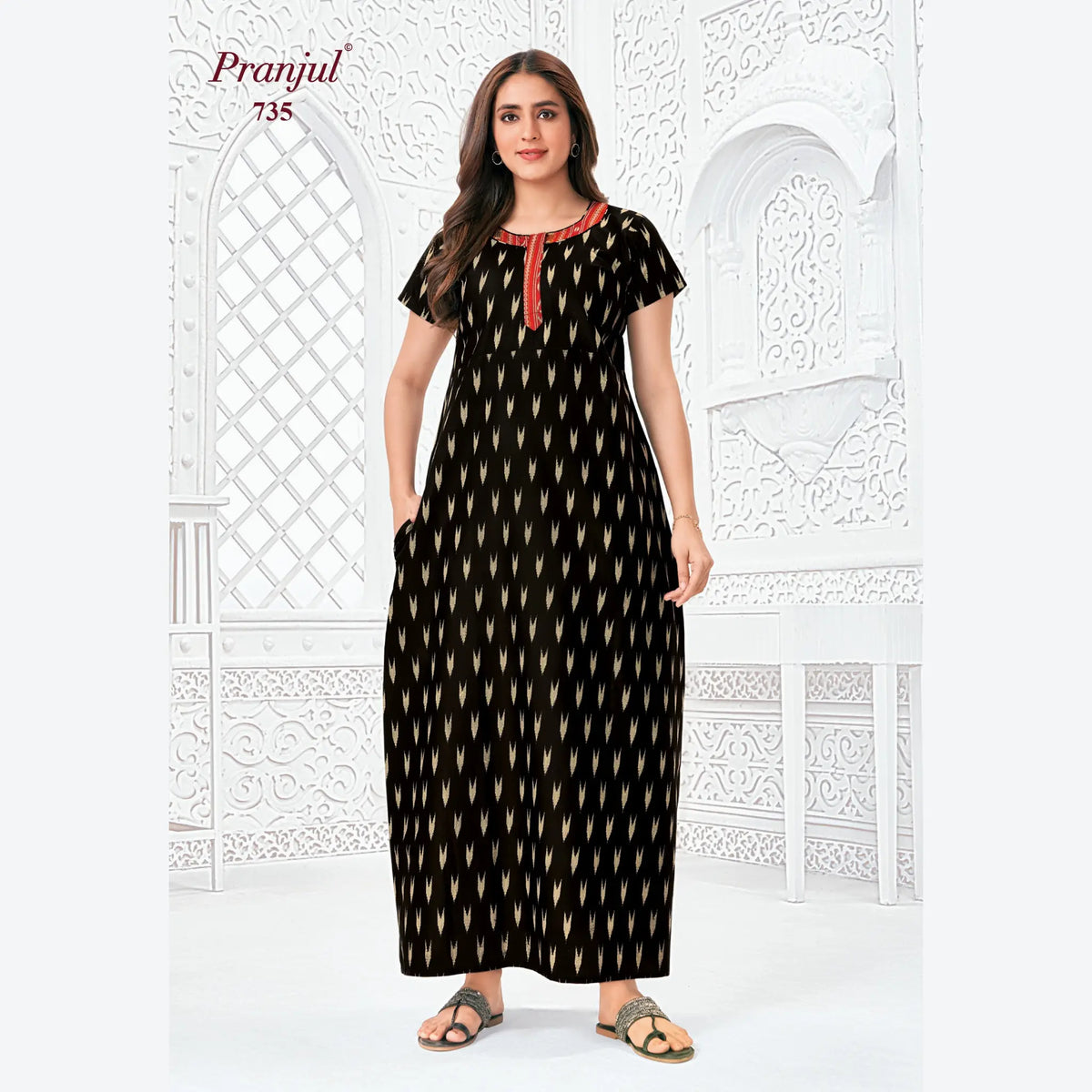 Pranjul Brand Pure Cotton Long Nighties P735