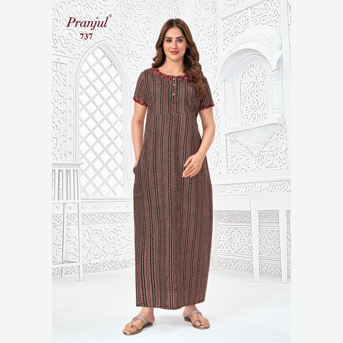 Pranjul Brand Pure Cotton Long Nighties P737 Main image