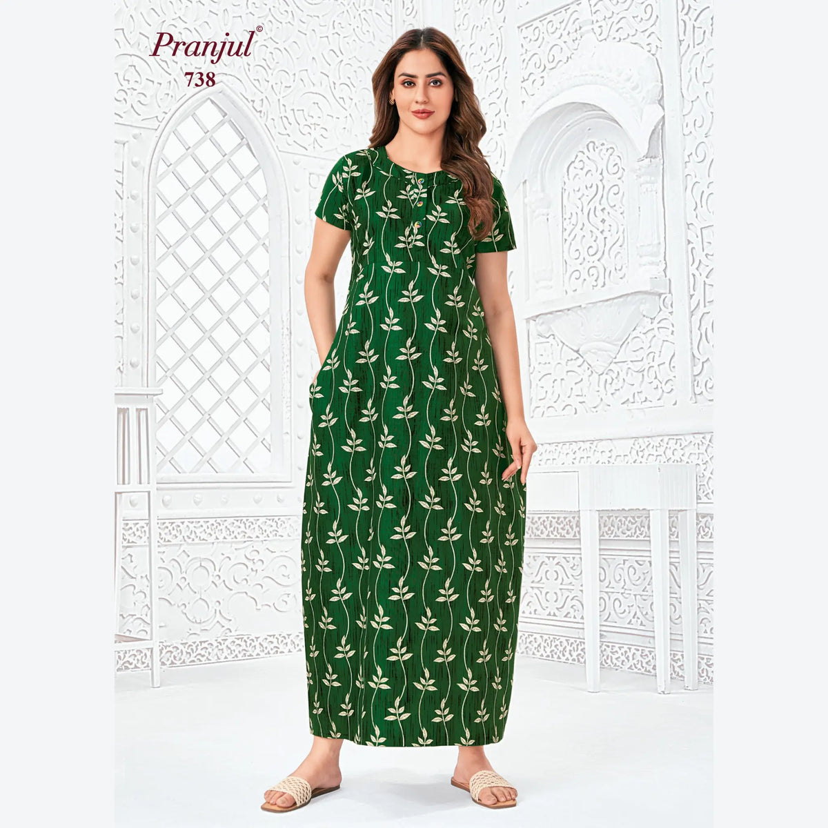 Pranjul Brand Pure Cotton Long Nighties P738 Main image