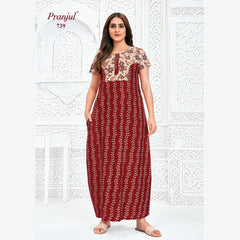 Pranjul Brand Pure Cotton Long Nighties P739