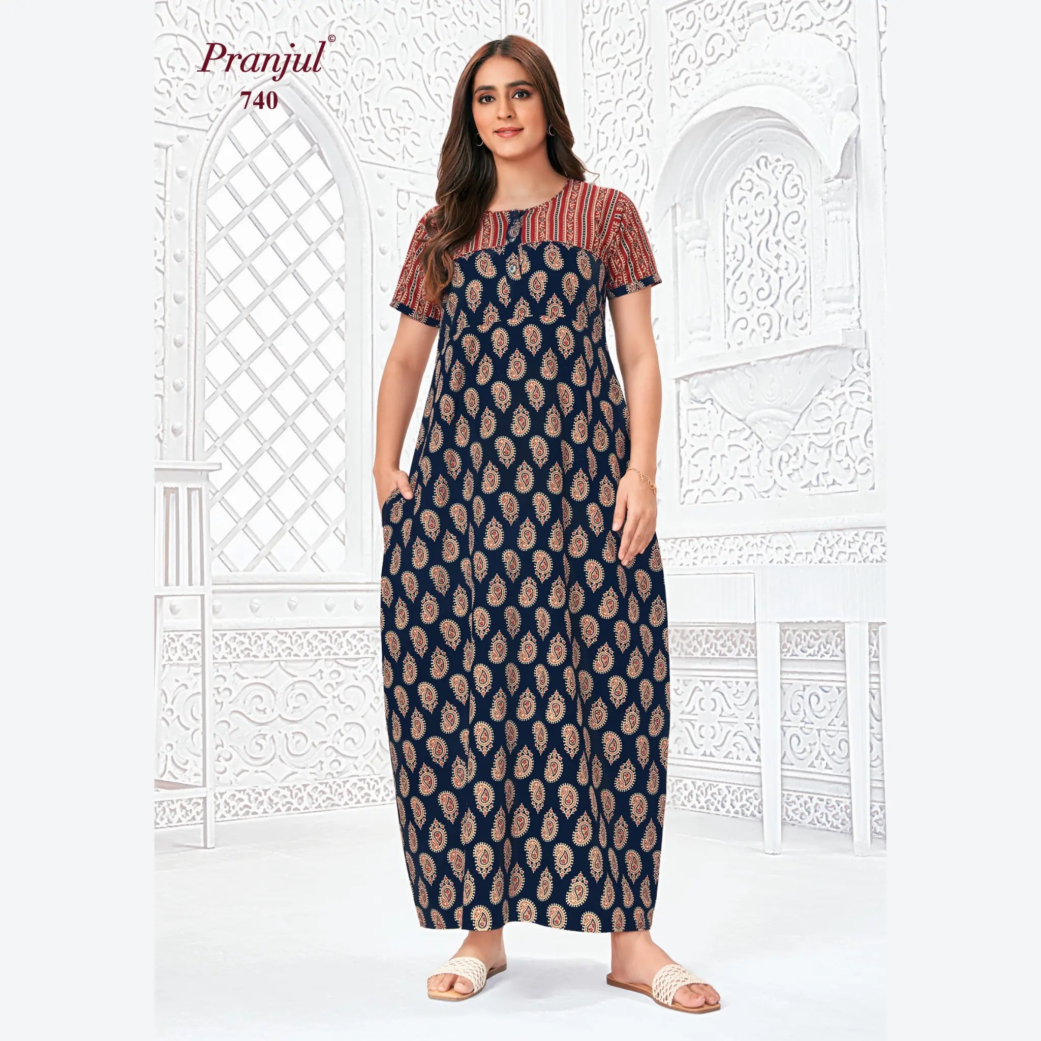 Pranjul Brand Pure Cotton Long Nighties P740