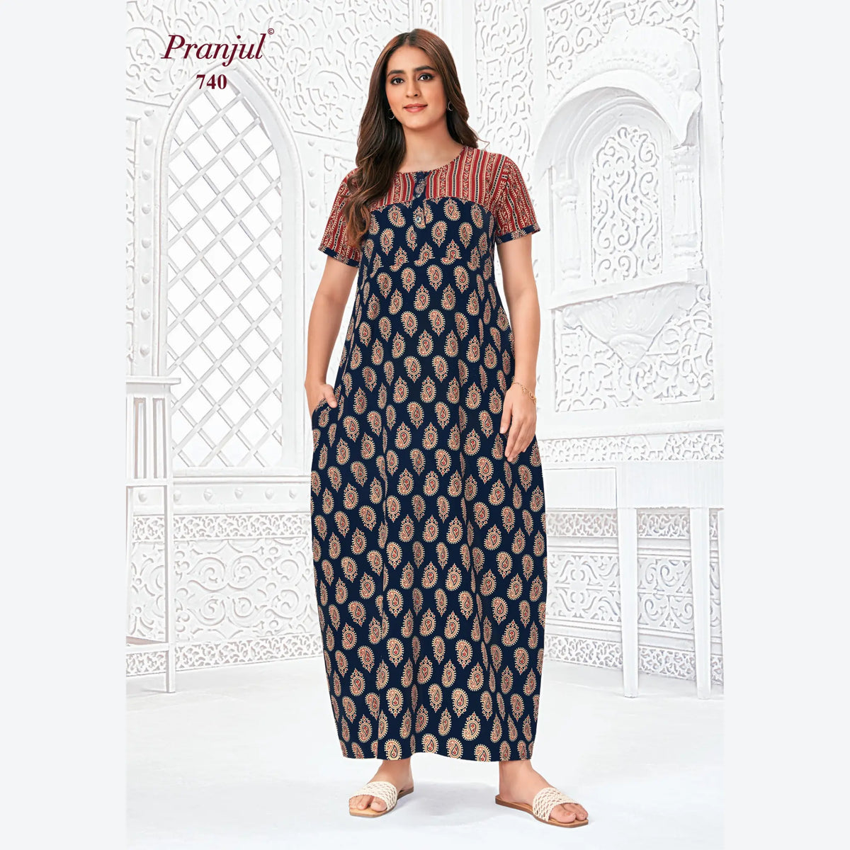 Pranjul Brand Pure Cotton Long Nighties P740