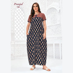 Pranjul Brand Pure Cotton Long Nighties P740
