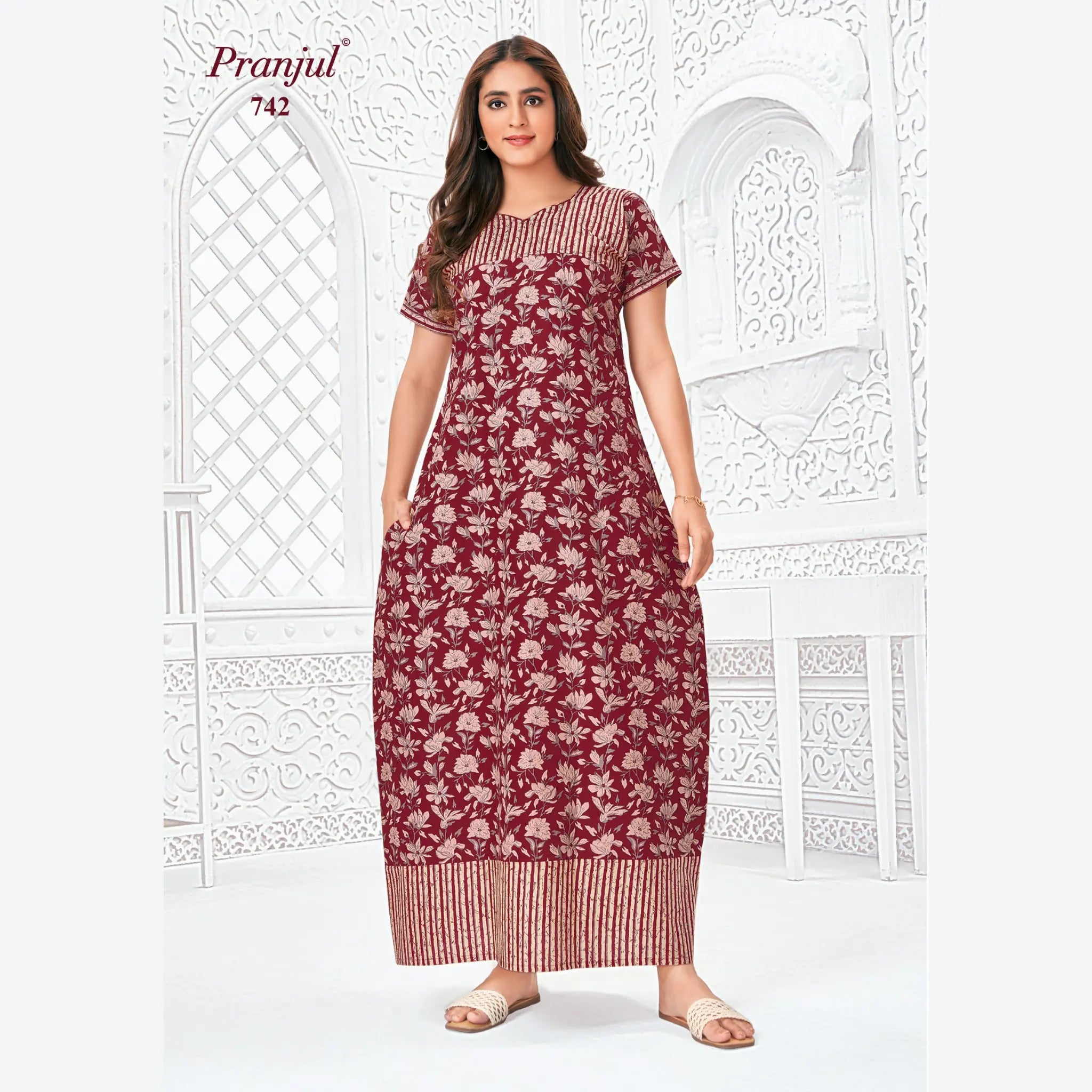 Pranjul Brand Pure Cotton Long Nighties P742