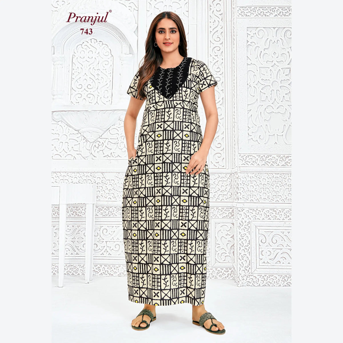 Pranjul Brand Pure Cotton Long Nighties P743 Main image