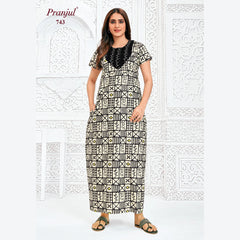 Pranjul Brand Pure Cotton Long Nighties P743