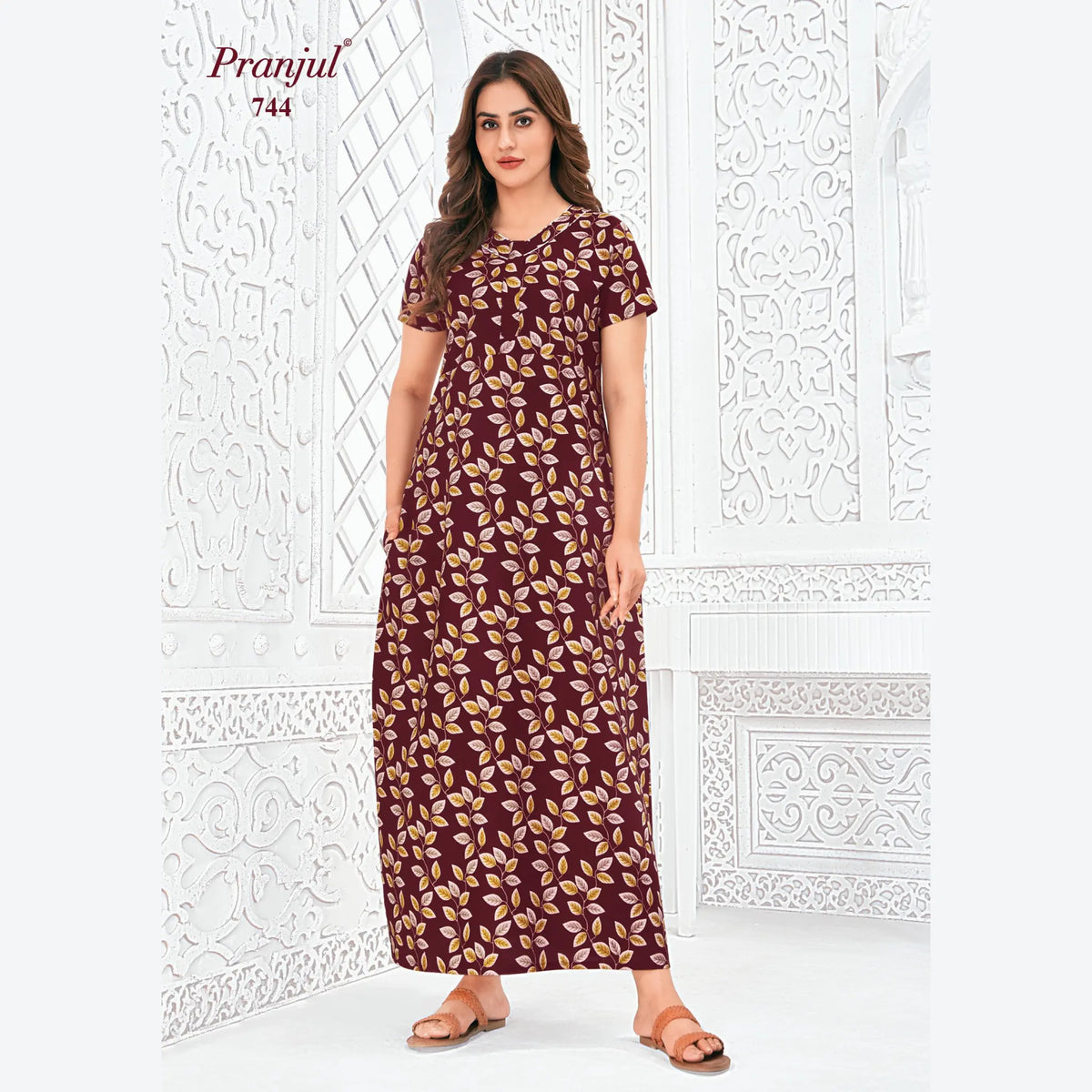 Pranjul Brand Pure Cotton Long Nighties P744 Main image
