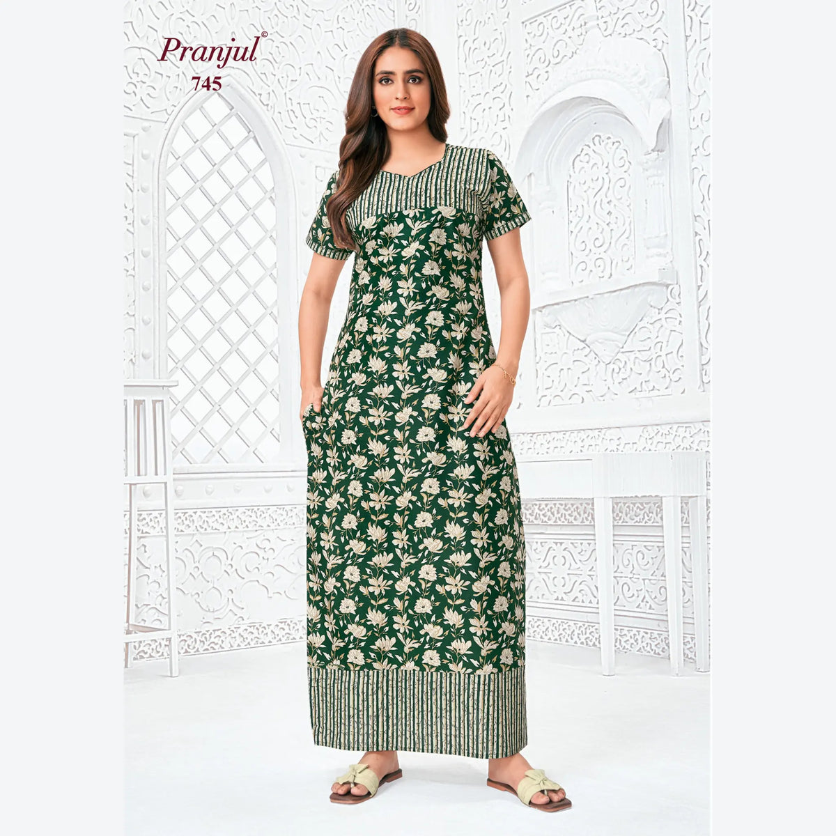 Pranjul Brand Pure Cotton Long Nighties P745 Main image