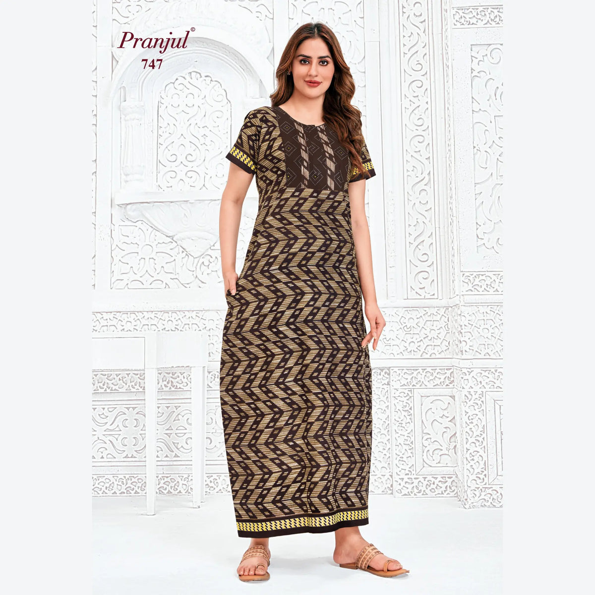 Pranjul Brand Pure Cotton Long Nighties P747 Main image