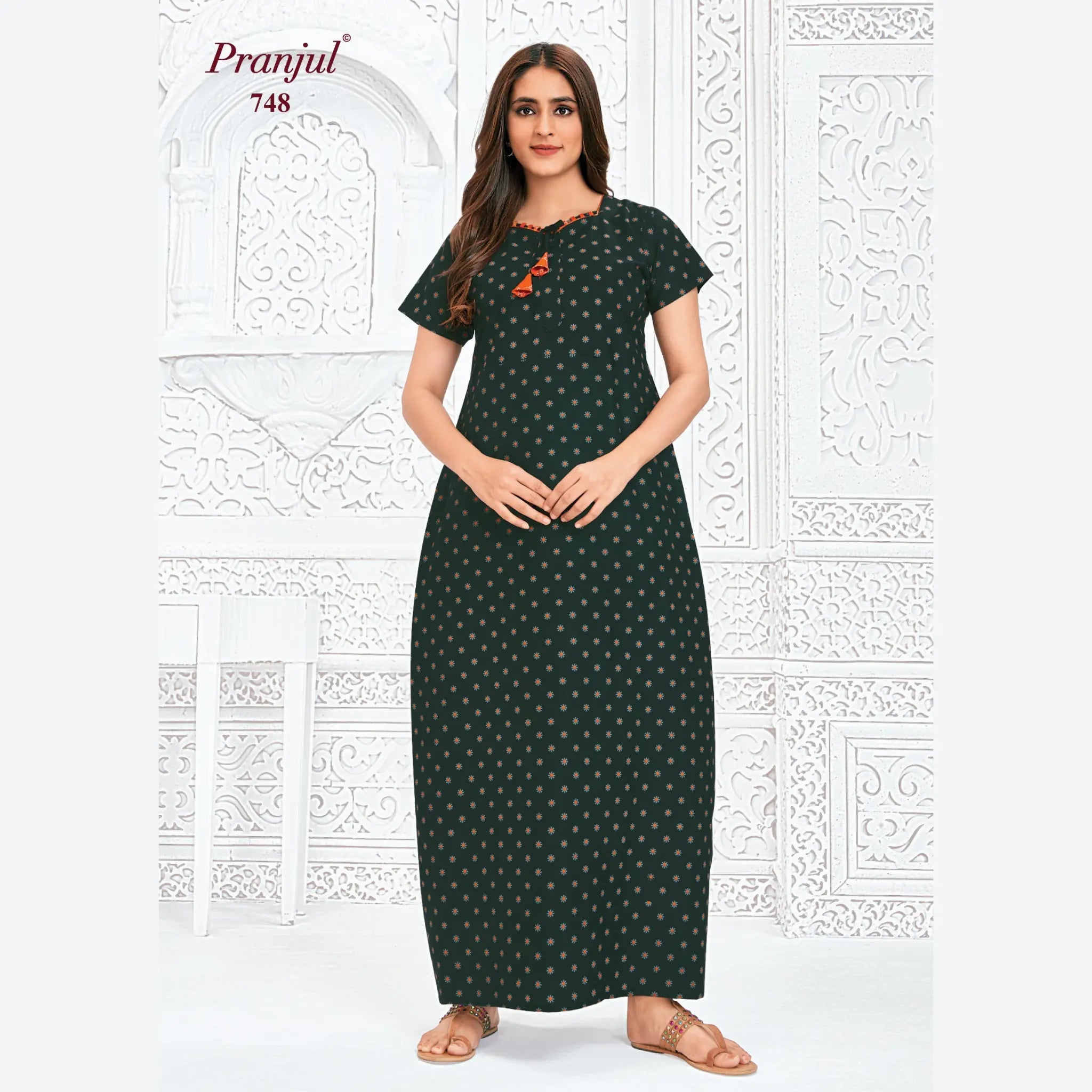 Pranjul Brand Pure Cotton Long Nighties P748