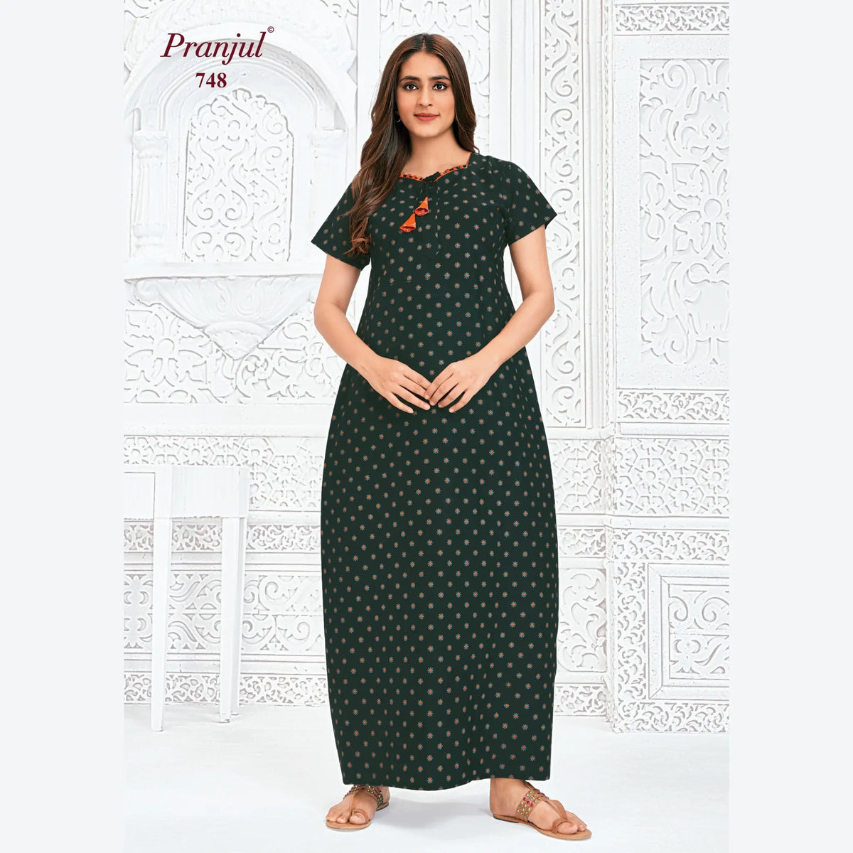 Pranjul Brand Pure Cotton Long Nighties P748