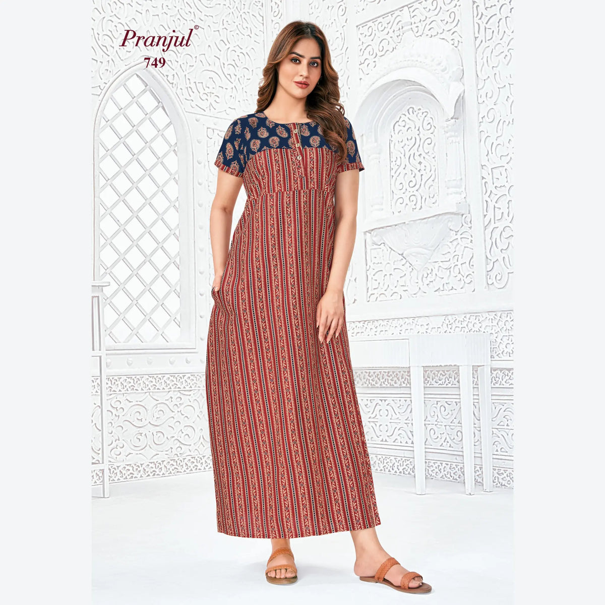 Pranjul Brand Pure Cotton Long Nighties P749 Main image