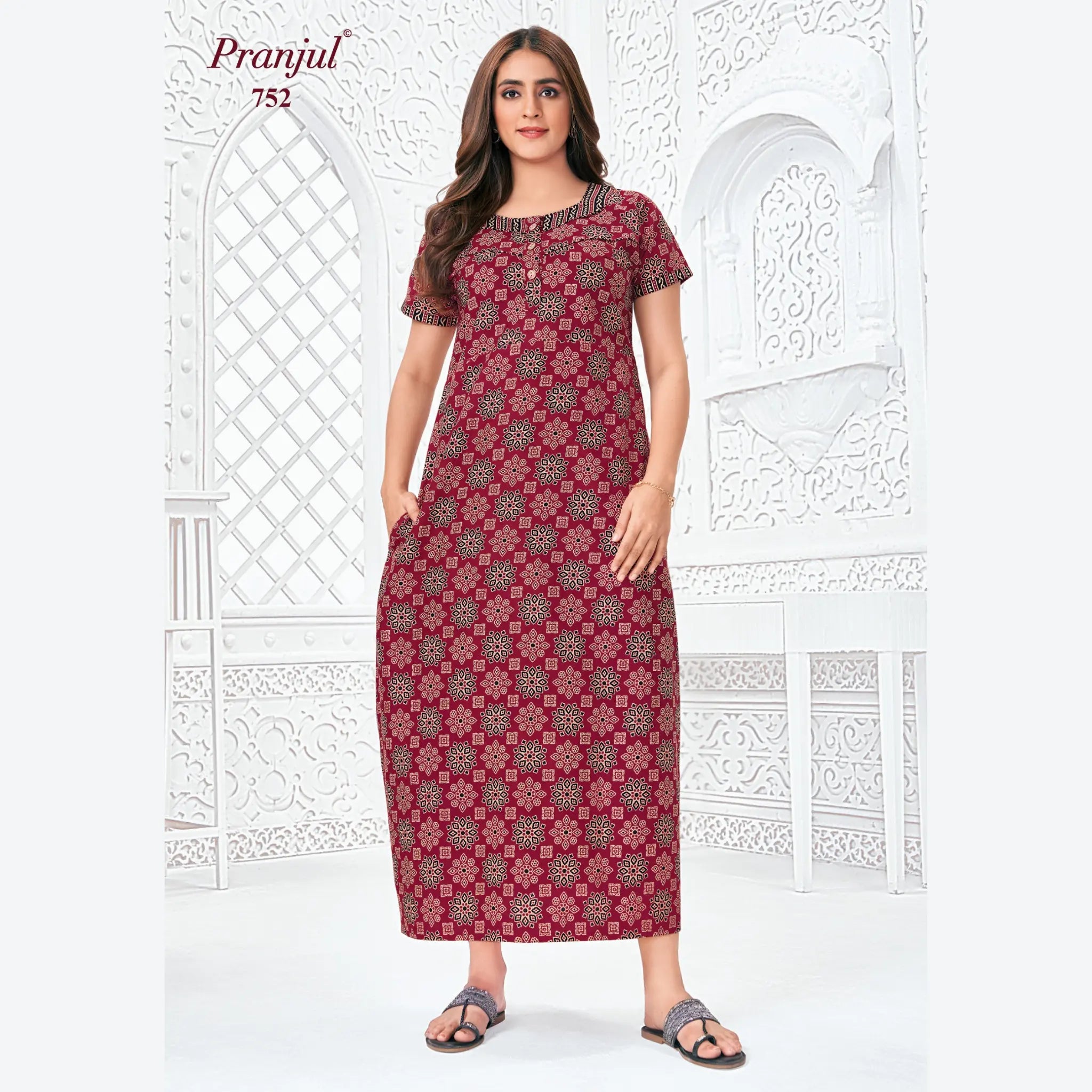 Pranjul Brand Pure Cotton Long Nighties P752