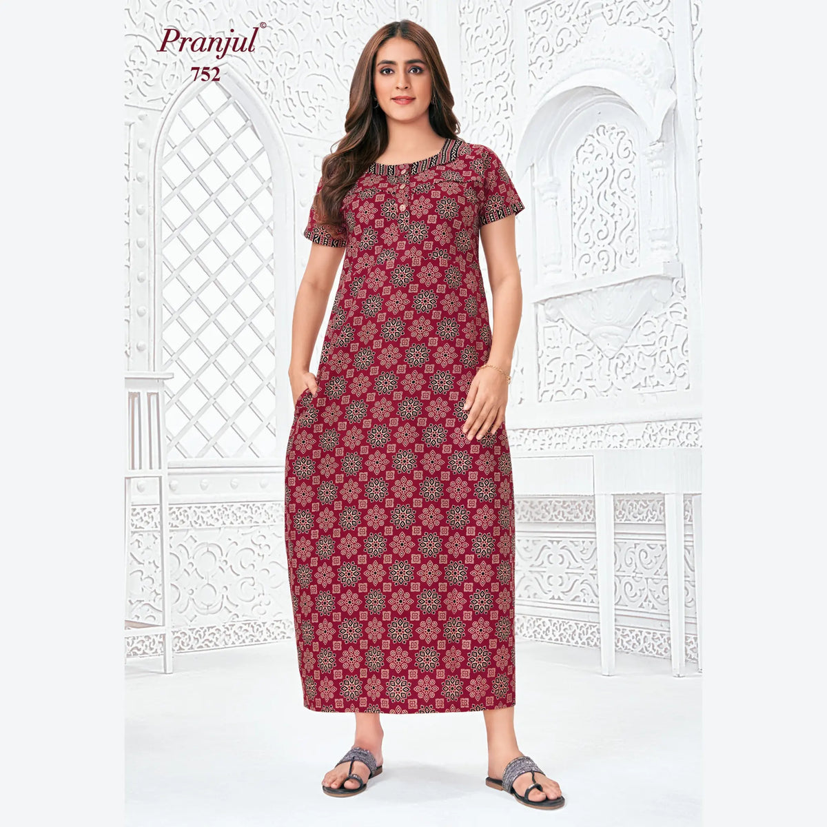 Pranjul Brand Pure Cotton Long Nighties P752 Main image