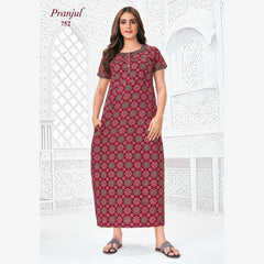 Pranjul Brand Pure Cotton Long Nighties P752