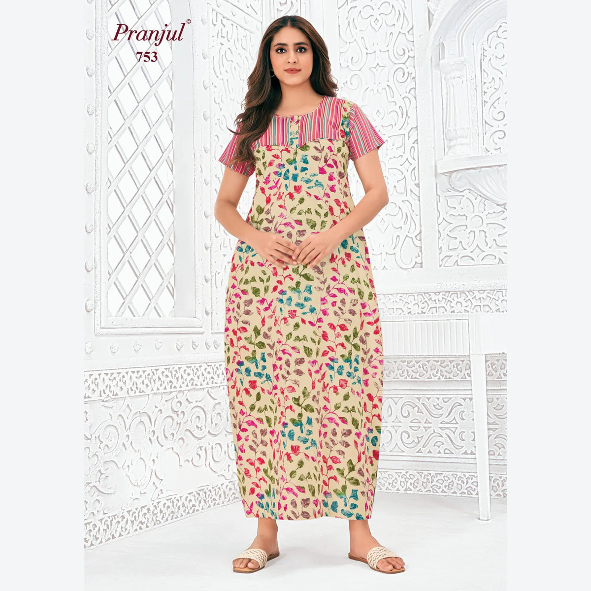 Pranjul Brand Pure Cotton Long Nighties P753 Main image