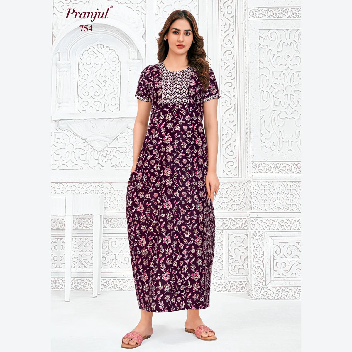 Pranjul Brand Pure Cotton Long Nighties P754