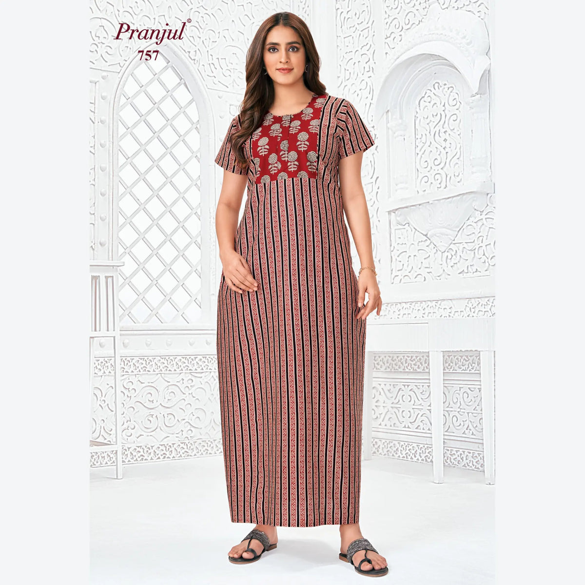 Pranjul Brand Pure Cotton Long Nighties P757 Main image