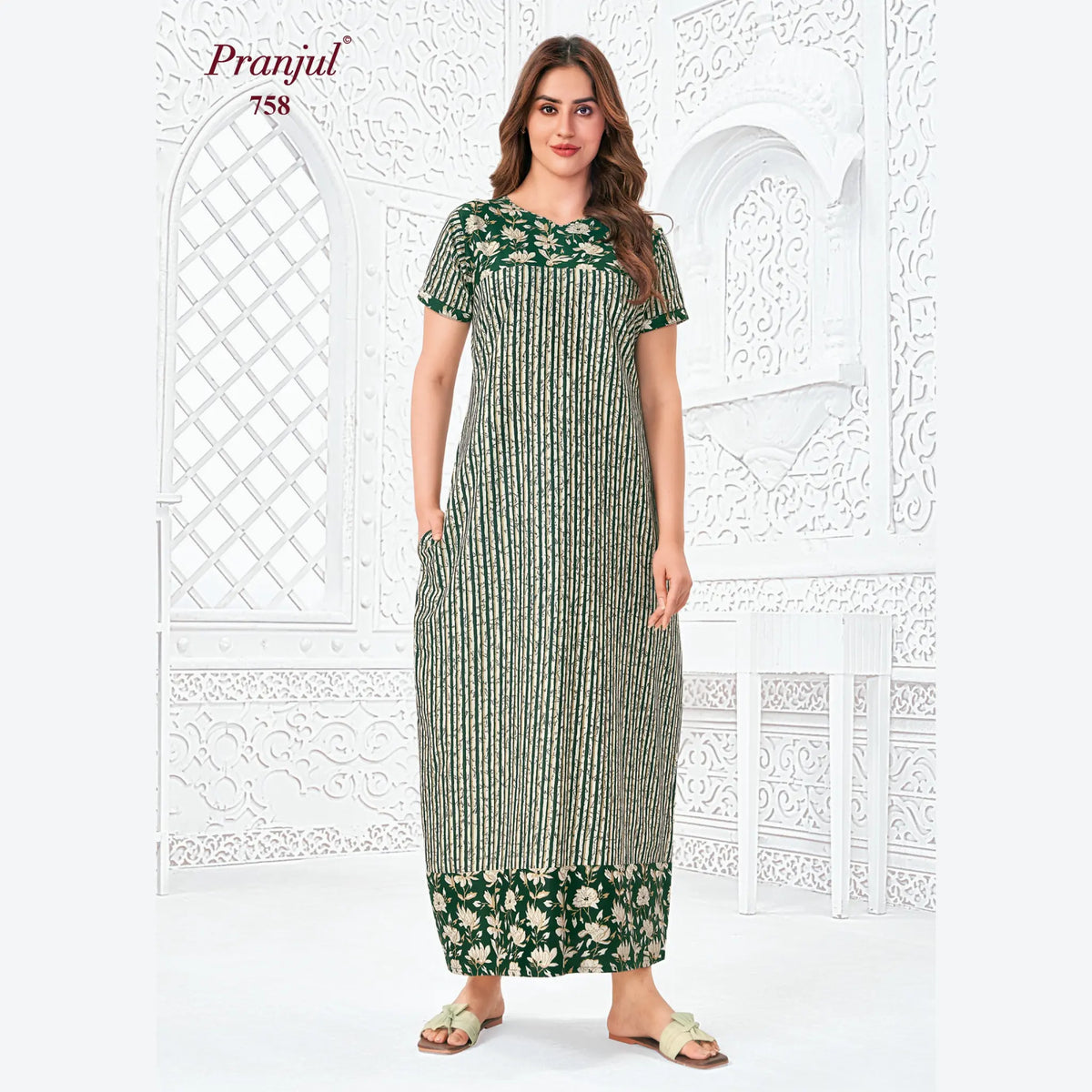 Pranjul Brand Pure Cotton Long Nighties P758 Main image