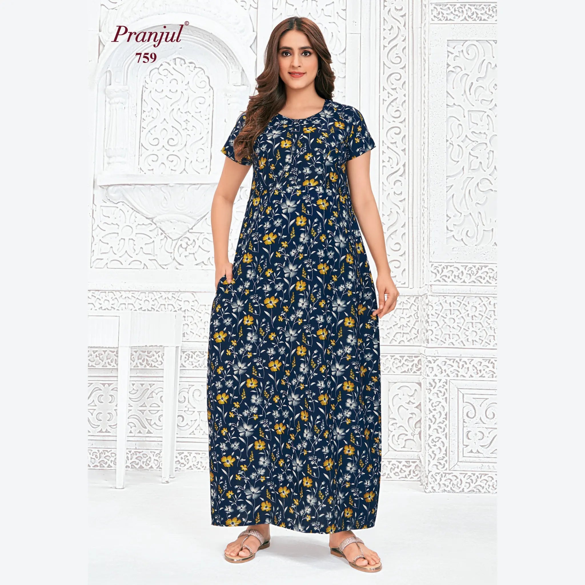 Pranjul Brand Pure Cotton Long Nighties P759