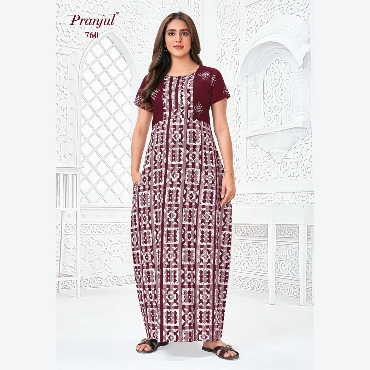 Pranjul Brand Pure Cotton Long Nighties P760