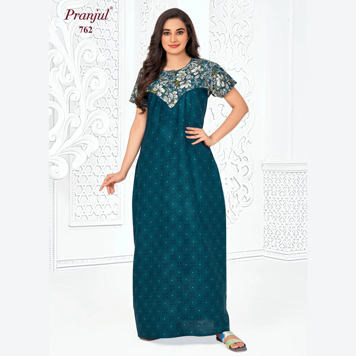 Pranjul Brand Pure Cotton Long Nighties P762 Main image