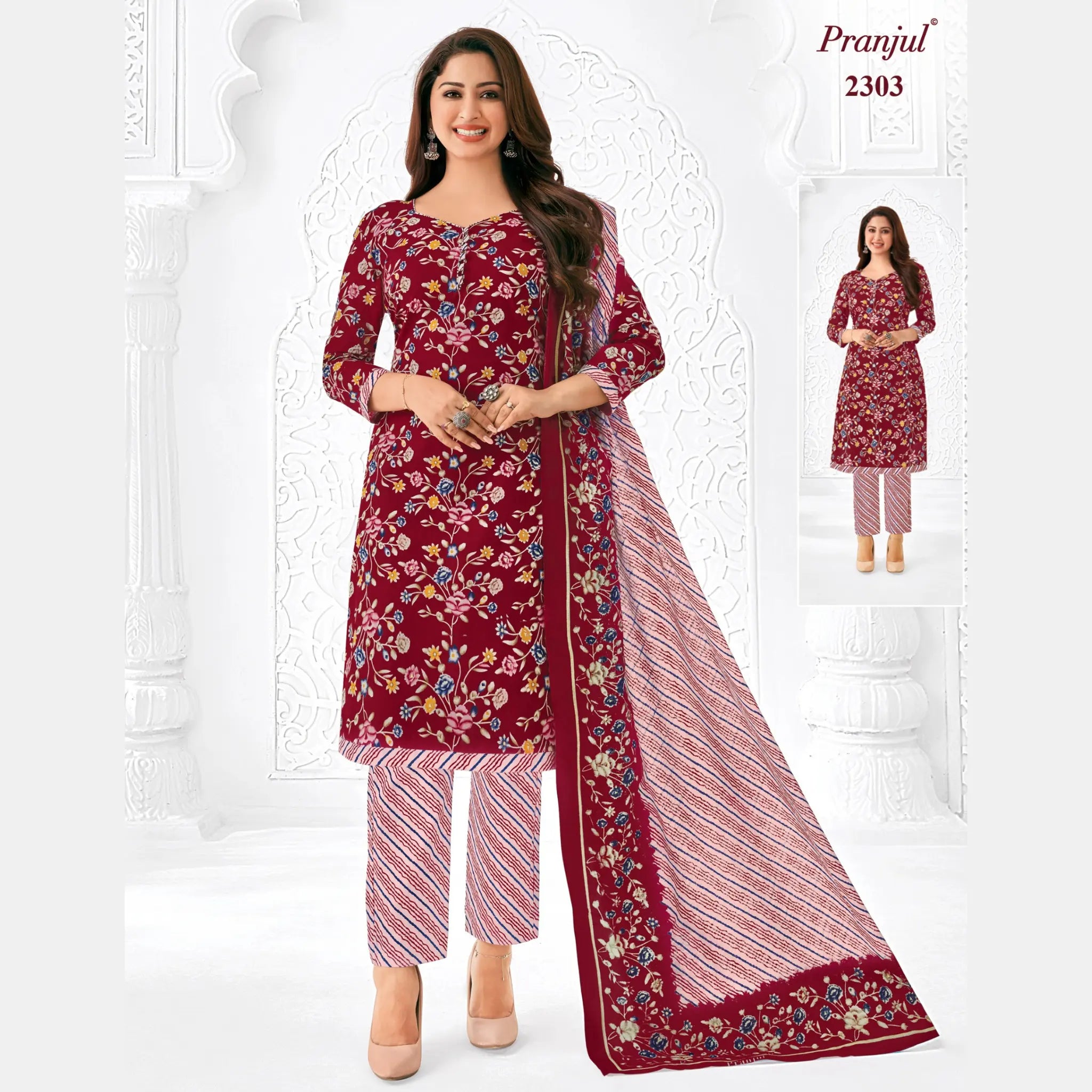 Pranjul Brand Pure Cotton Readymade Churidar - Straight Pant Model - P2303 Main image