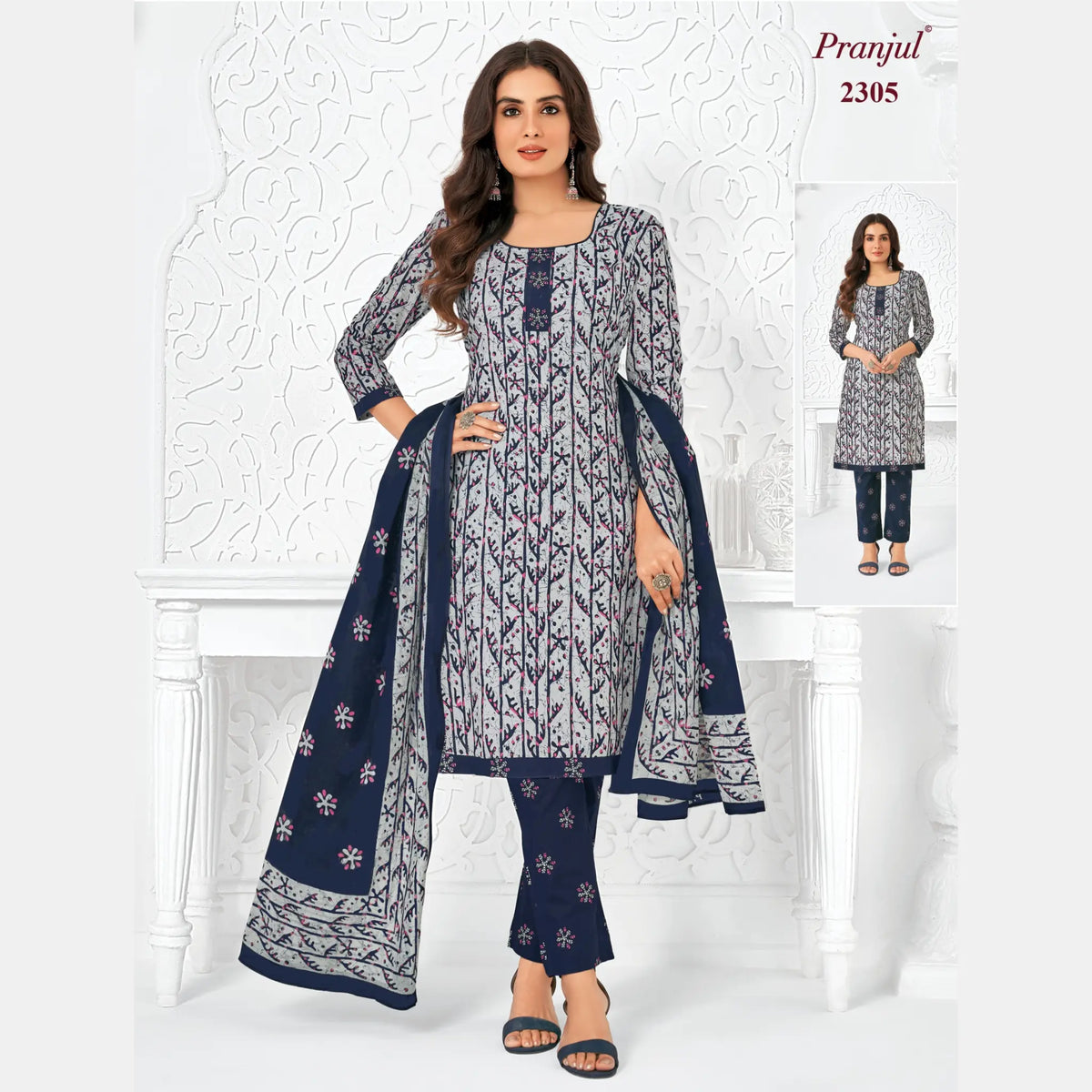 Pranjul Brand Pure Cotton Readymade Churidar - Straight Pant Model - P2305 Main image
