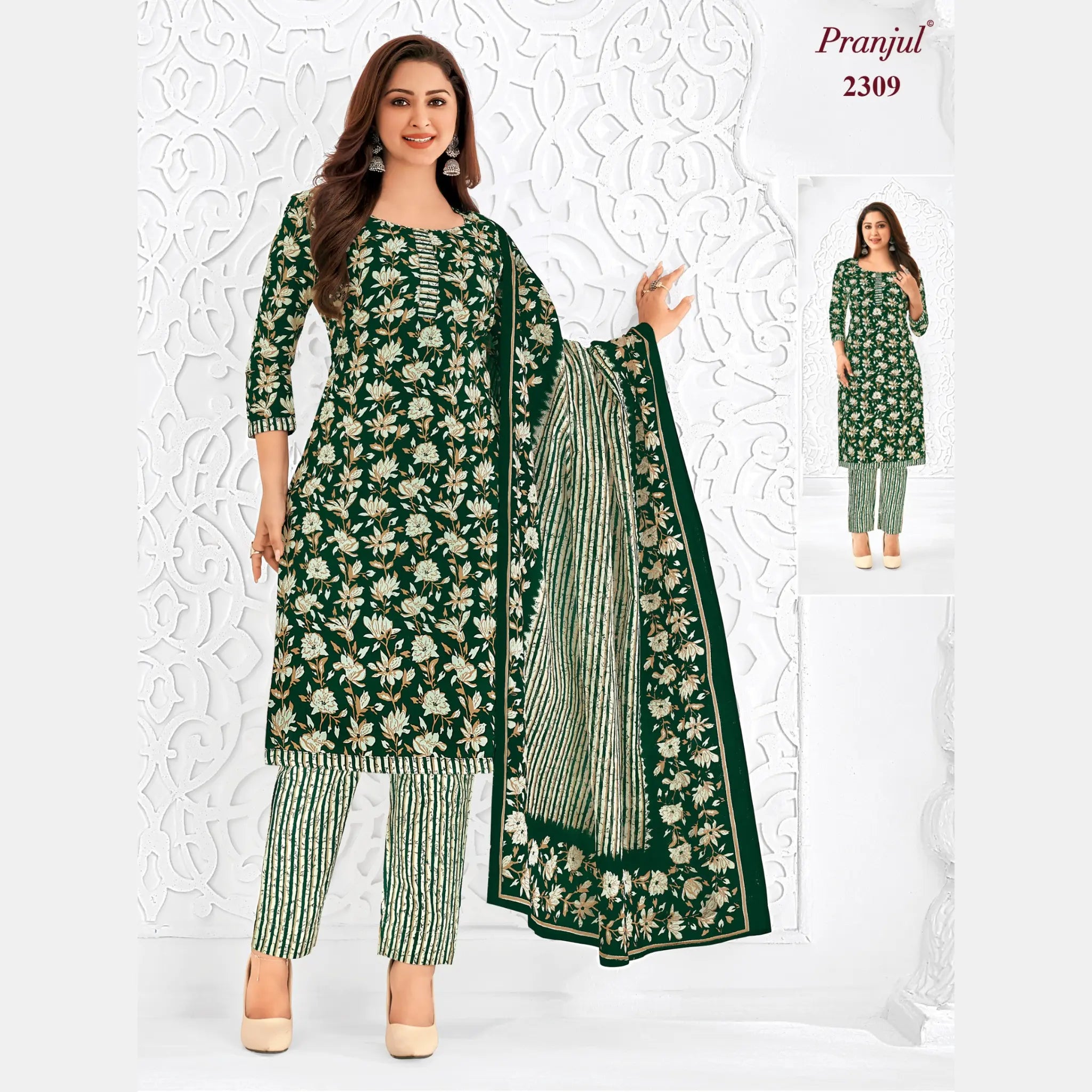 Pranjul Brand Pure Cotton Readymade Churidar - Straight Pant Model - P2309 Main image